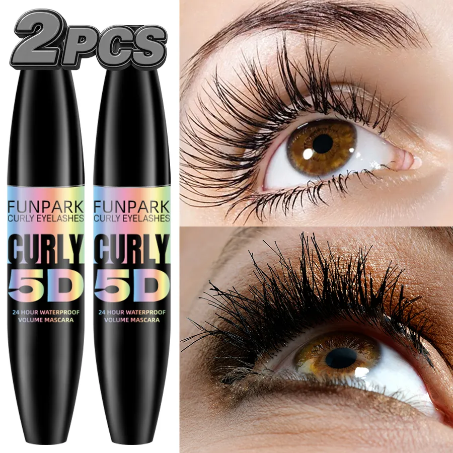 2 pezzi 5D Eye Mascara nero Impermeabile allunga le ciglia Estensione Mascara in fibra di seta Trucco occhi a lunga durata per le donne Cosmetico Bellezza coreana — image 6