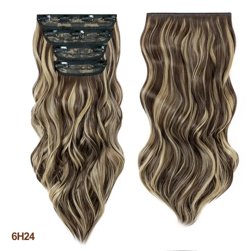 4 pièces ensemble pince dans les Extensions de cheveux mettre en évidence ondulé bouclés longs postiches synthétiques pour les femmes 22 pouces 180g pinces à cheveux cheveux — image 18