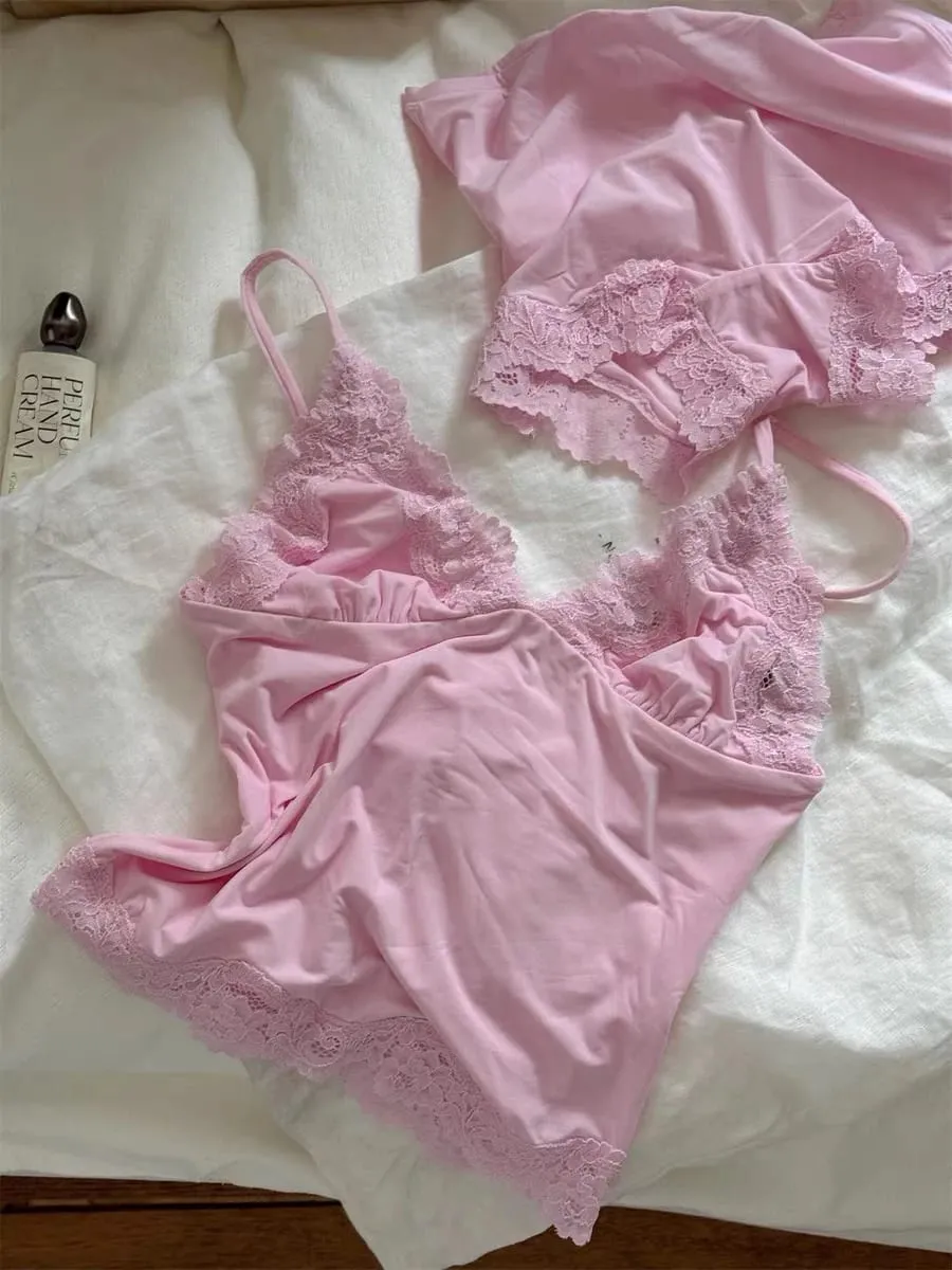 สีชมพูลูกไม้ Trim Bra ชุดผู้หญิงเซ็กซี่สามเหลี่ยมถ้วย Bras + ต่ำเอวกางเกงนักมวยนุ่มสบายชุดชั้นใน 2 ชิ้นชุด — image 5
