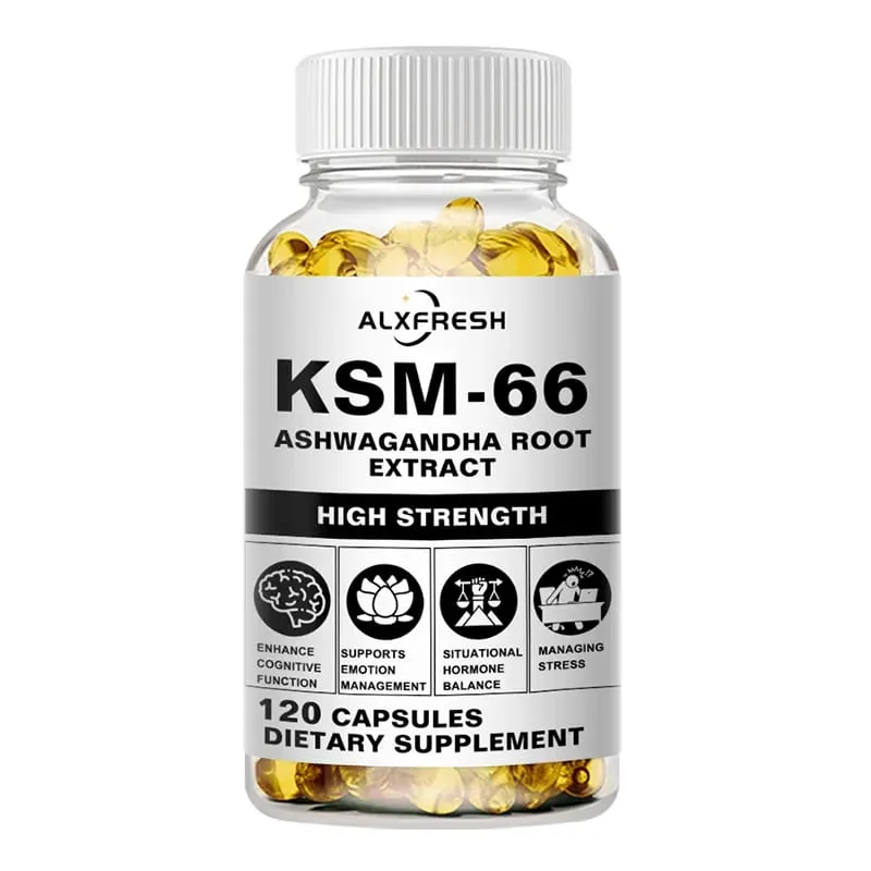Natural Organic Ashwagandha KSM-66 Supplements Capsules for Stress Relief Focus Brain Energy Support Sleep Health Supplement