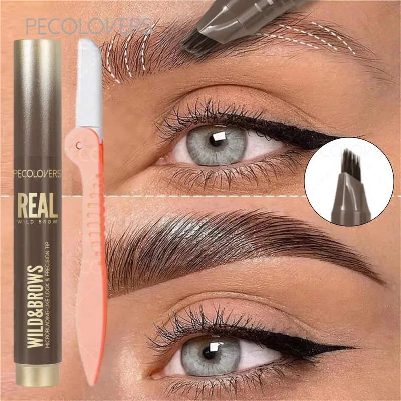 2PCS/SET 3D Wild Waterproof & Sweatproof Eyebrow Pencil &eyebrow Razor Mult Split Tip Eyebrows Pen Eyebrow Portable for Travel — image 1