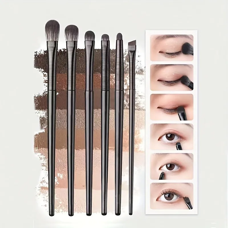 6st ögonfläckarborste Fint mjukt sminkverktyg Ögonskuggsborsteset Eyelinerborste för blandning av ögonskugga Eyeliner Idealisk — image 1