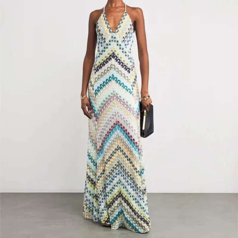 ฤดูใบไม้ผลิฤดูร้อนหญิง Boho Maxi ชุดเดรส Retro ผู้หญิงวันหยุดกระโปรงยาวเซ็กซี่ลึก V คอชุดลำลองปาร์ตี้ streetwear — image 5