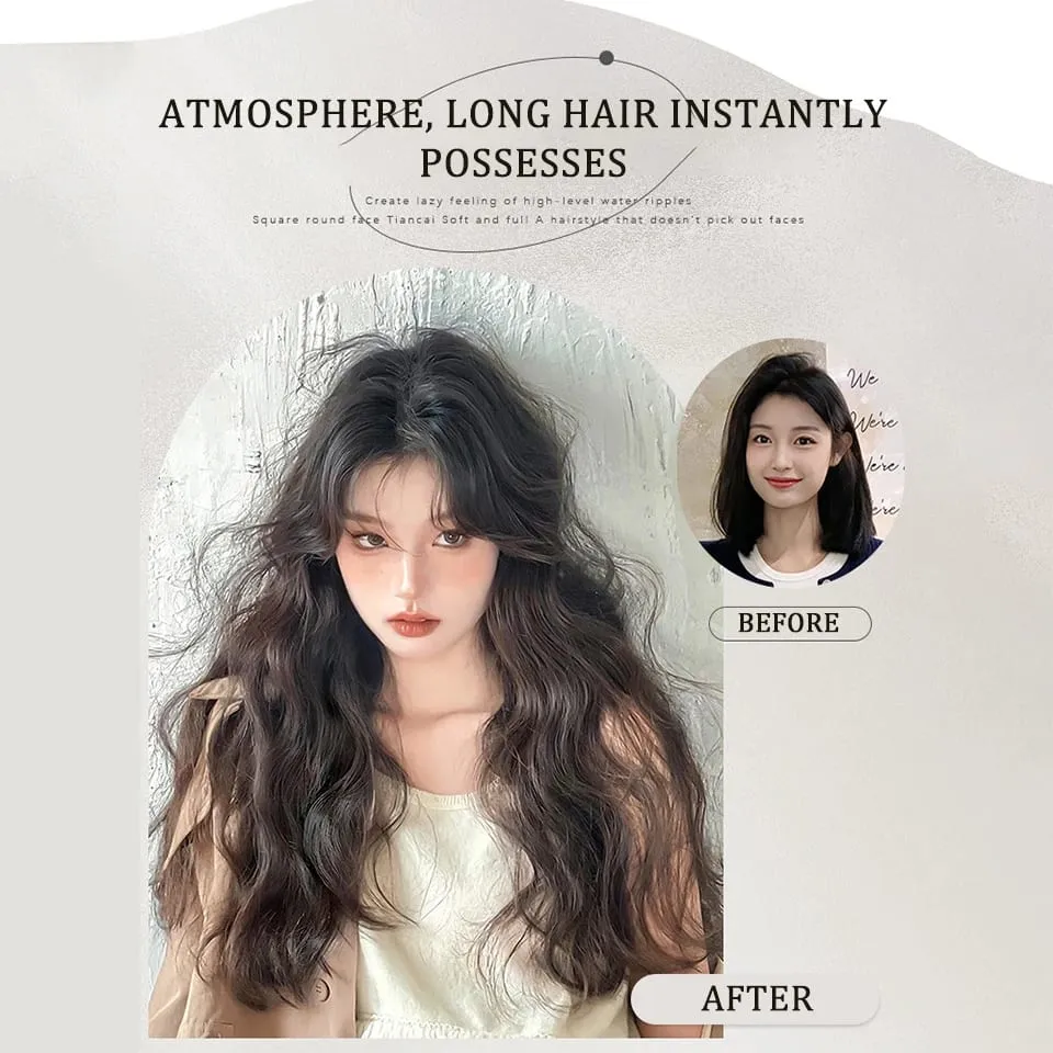 U Part Hair Extensionsสังเคราะห์Curly Waveคลิปในส่วนขยายของผมOne Piece 3/4 Full Headครึ่งวิกผมตรงหนาhairpiece — image 3