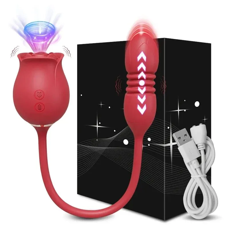 Rose-Sucking Vibrator for Women Clit Clitor Stimulator G Spot Thrusting Dildo Vibrating Female Masturbator Massage Adult Sex Toy
