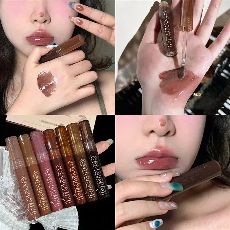 Mirror Watery Chocolate Lip Gloss Langanhaltender feuchtigkeitsspendender Crystal Jelly Lip Tint Lippenstift Nature Nude Lips Makeup Cosmetics — image 9