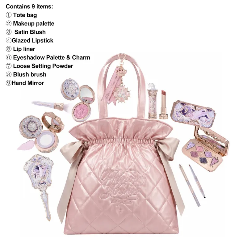 Flower Knows-Bolso de mano con patrón de diamantes, edición limitada, juego de maquillaje, sombra de ojos, corrector, colorete, delineador de ojos, lápiz labial, colección de belleza