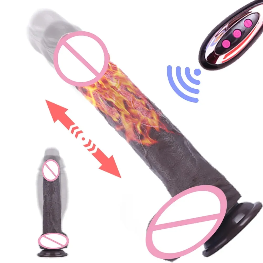 Teleskopopvarmning Realistisk Dildo Vibrator Fjernbetjening Big Penis Massager Vaginal Anal Onani 18 Voksen Sexlegetøj Kvinder — image 1