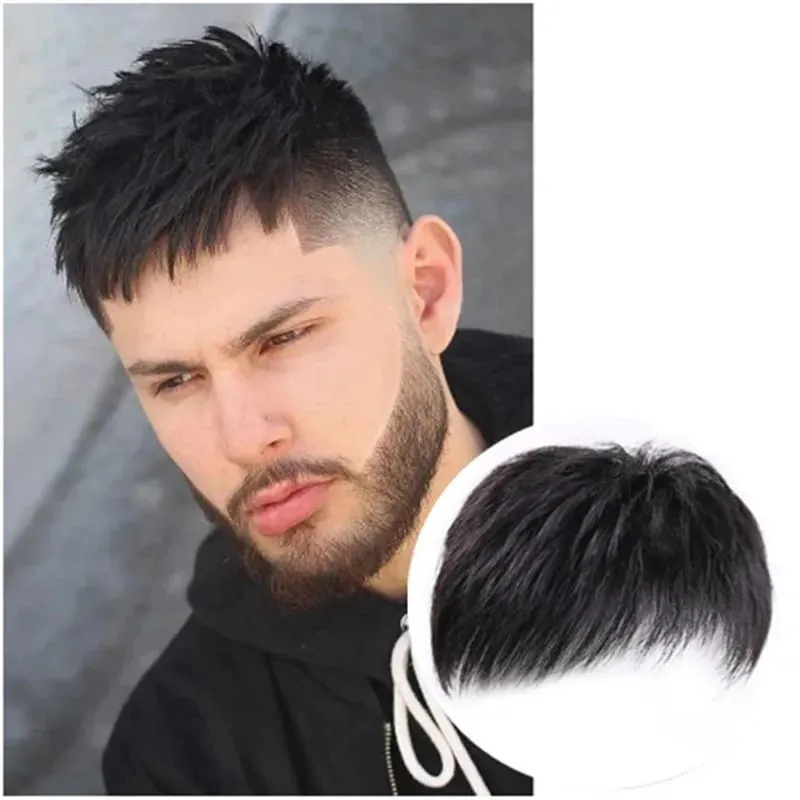 Parrucca maschile con clip per capelli corti, blocchi di ricambio superiori per la testa che coprono efficacemente con i capelli sintetici sostitutivi dei capelli circostanti — image 3