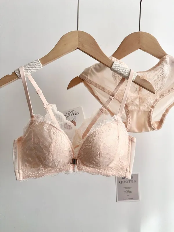 Set reggiseno in pizzo da donna con busto piccolo chiusura frontale senza fili bellissimo reggiseno push-up sul retro morbido intimo quotidiano taglia 32‑38AB