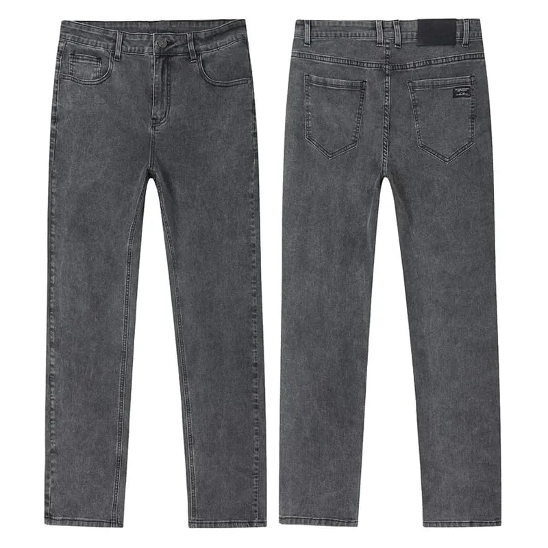Frühling Neue männer Slim Fit Elastische Jeans Mode Grau Bequeme Casual Denim Hosen Koreanische Business Arbeit Gerade Schwarze Hose — image 6