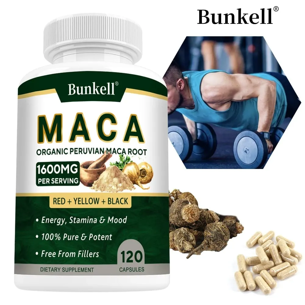 Capsule di radice di maca biologica 1600 mg - Nero Rosso Giallo Maca Performance vitale e supporto della massa muscolare per uomini e donne — image 1