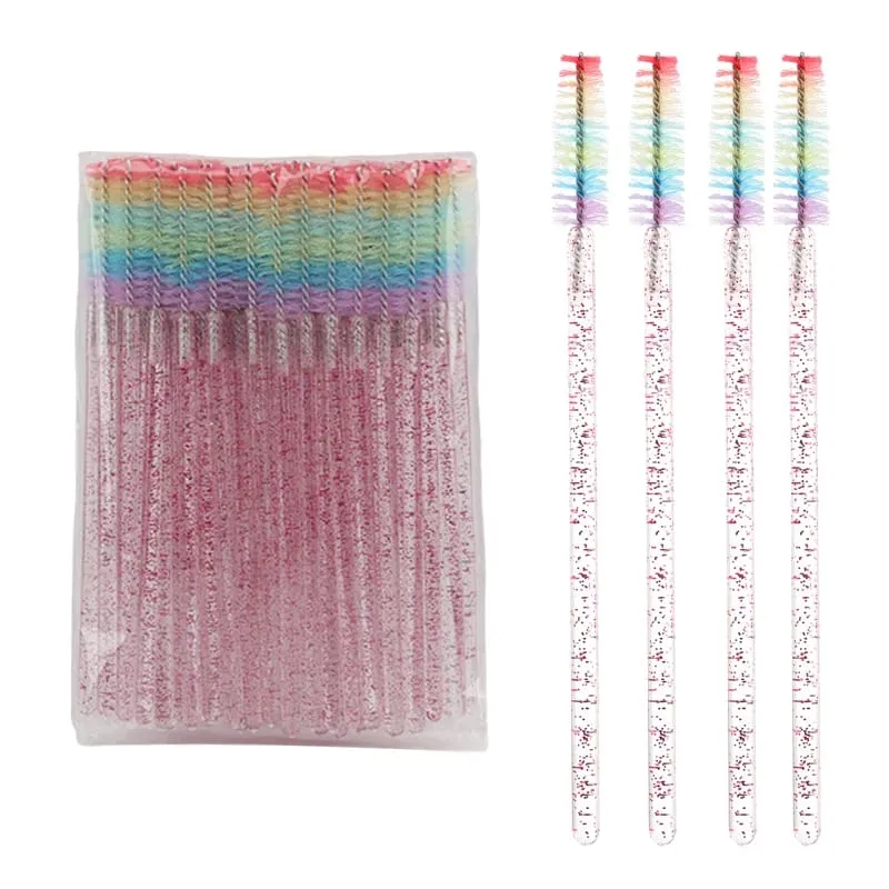 50pcs Berus Bulu Mata Kristal Boleh Pakai Sambungan Bulu Mata Berus Makeup Tongkat Maskara Aplikator Sikat Kening Berus Mikro Pelangi — image 17