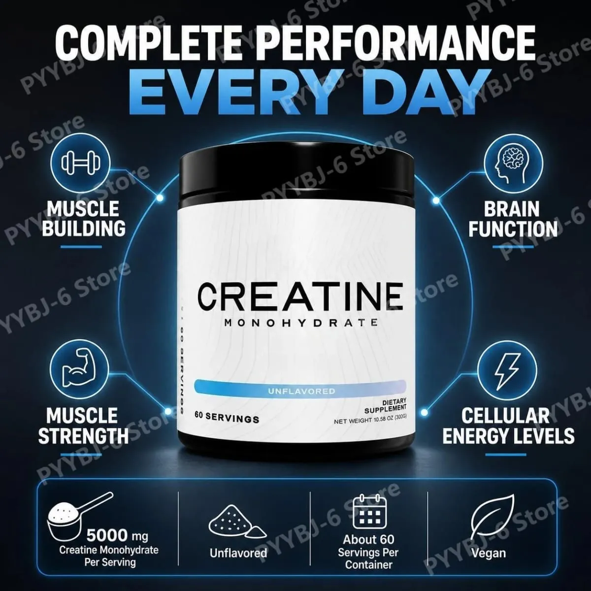 Creatine Monohydrate Powder 300G Unflavored Vegan Muscle Building Strength Cellular Energy Levels Brain Function 60 Servings — image 3