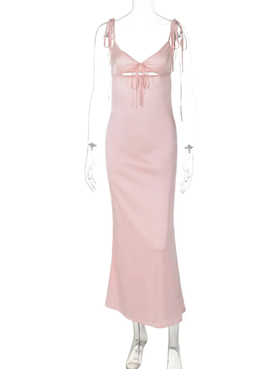 Hugcitar V Leher Slip Padat Tanpa Belakang Hollow Out Lace Up Bodycon Seksi Maxi Prom Dress Musim Panas Wanita Pakaian Elegan Pesta Hari Lahir — image 7