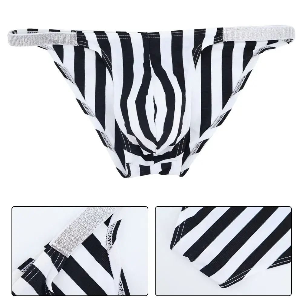 Comfortable Men Lingerie Briefs Bikini Black White Striped Underwear Sports Casual Man Tanga Panties Jockstrap Pouch — image 6