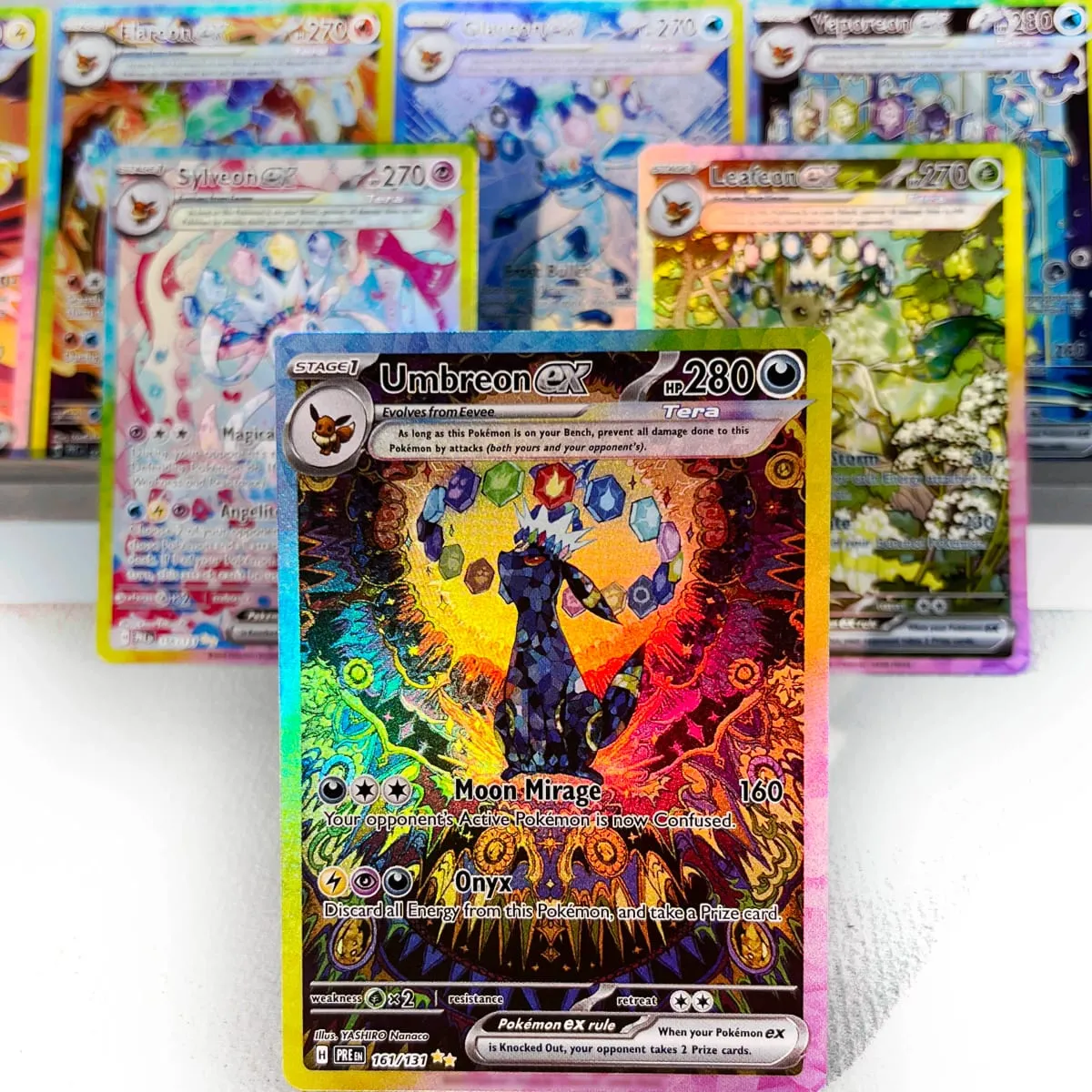 Kad PKM Prismatic Evolutions PTCG5-A GX Rainbow Umbreon Sylveon Leafeon ex Rare Collection Battle Toys Hadiah untuk Hobi — image 1