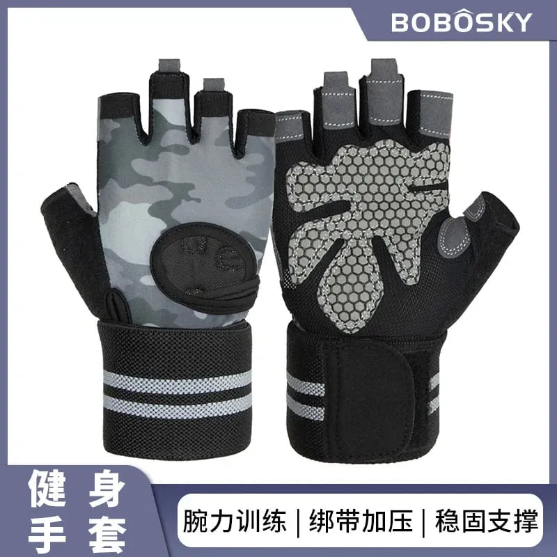 Anti SLIP Shock Breathable Half Finger ถุงมือ Breathable ถุงมือขี่จักรยานฟิตเนส GYM เพาะกาย Crossfit การออกกำลังกายถุงมือกีฬา