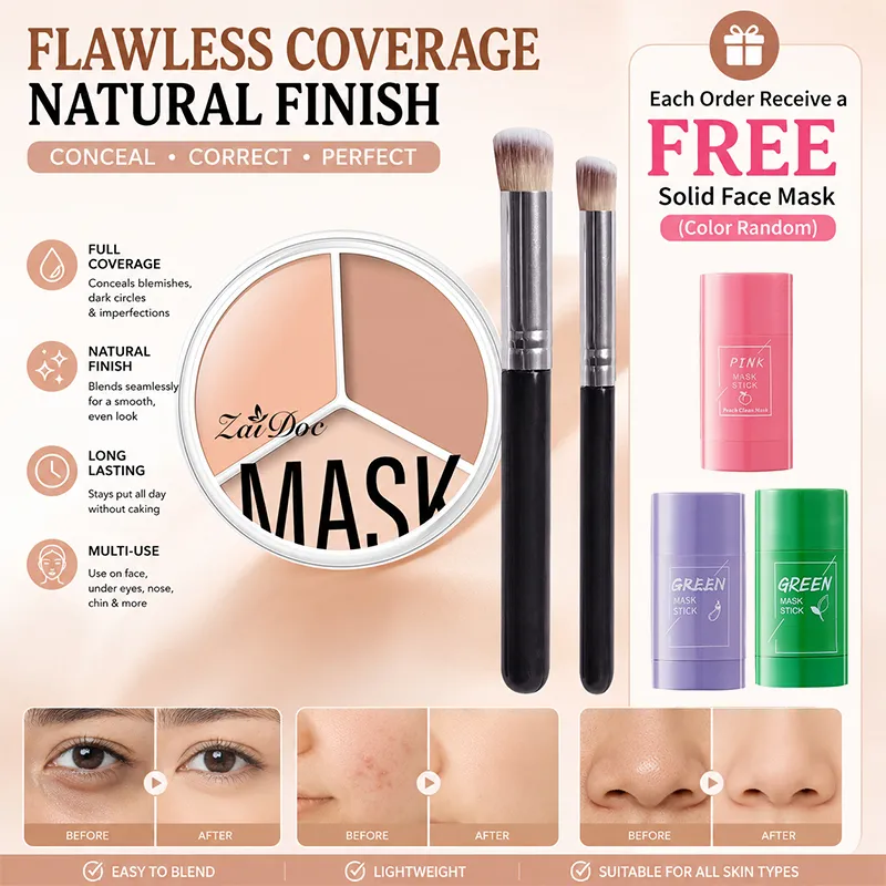 ZaiDoc 3 สีคอนซีลเลอร์ Palette Full Coverage Long Lasting Cream Corrector สำหรับสิว Dark Circles Eye กระเป๋าธรรมชาติแต่งหน้า 15g แต่ละ — image 1