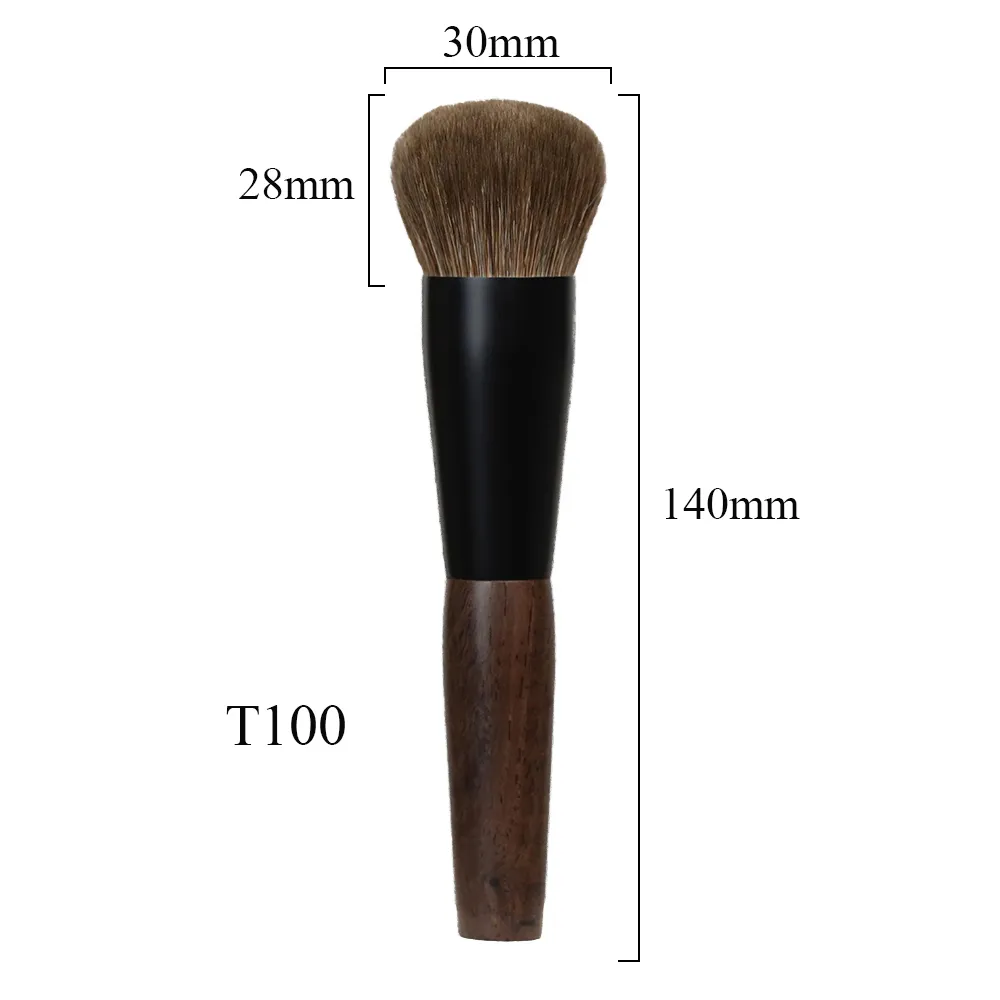 T100 Professional Handmade Makeup Brushes Soft Natural Goat Hair Round Face Powder Brush Short Ebony Wood Handle Make Up Brush — image 6