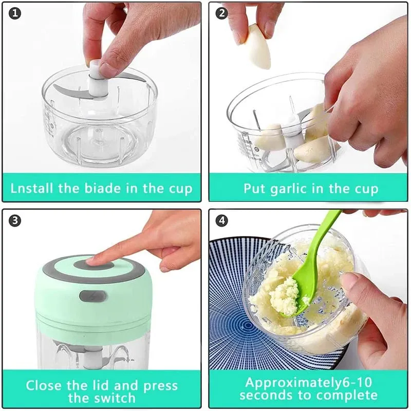 Hachoir à ail électrique en acier inoxydable de 250ML, broyeur de cuisine robuste et Durable pour ail et gingembre, Mini outil, hachoir alimentaire — image 6