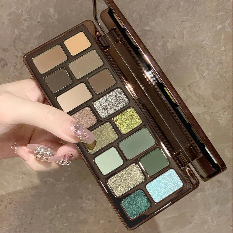 16 Warna Green Pearl Eyeshadow Palet Solek Kalis Air Tahan Air Kilauan Berlian Pembayang Mata Kosmetik Mata Kristal Berkilauan — image 7