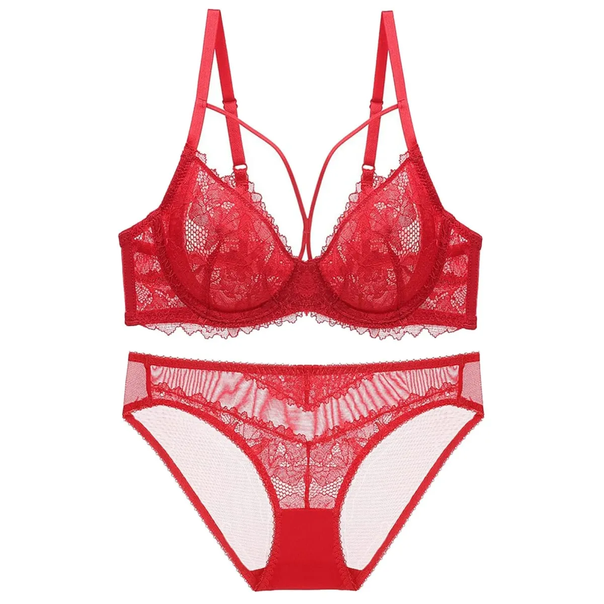 ผู้หญิงบาง Unpadded SHEER Lace Minimizer Bra กางเกงชุดหน้าอกใหญ่ลด Breathable Elegant Daily ชุดชั้นในสตรีชุดชั้นในชุด — image 2