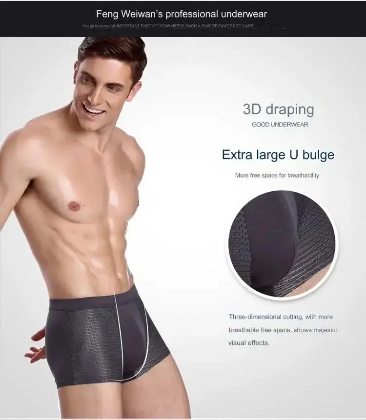 4 PCS/Lot Men's Panties Ice Silk Underpants Breathable Summer Man Shorts Boxers Underwear Homme Bamboo Hole Large Size 2XL-6XL — image 14