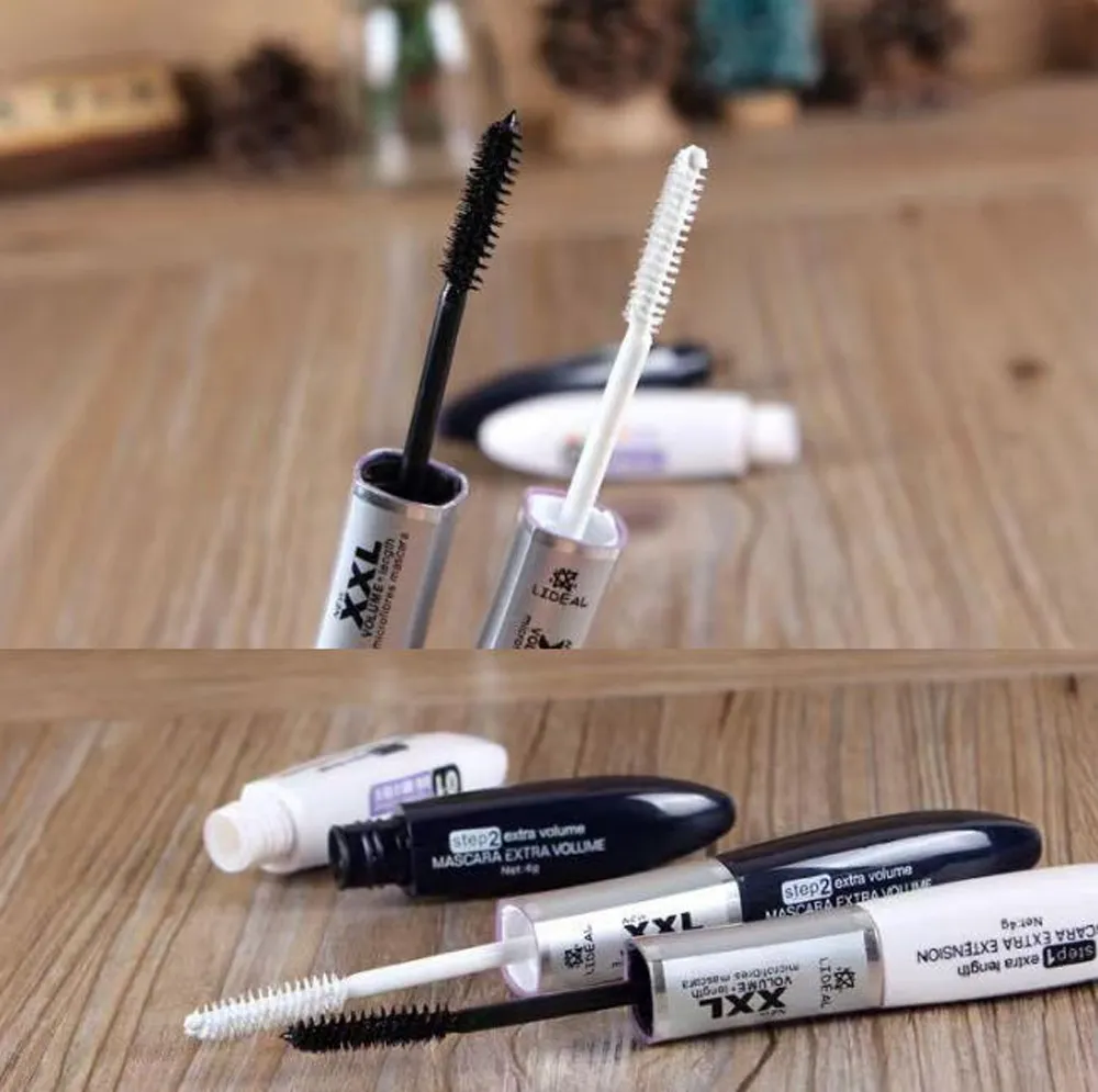Ultraschwarze doppelseitige Mascara-Faser, die langanhaltendes Augen-Make-up verlängert und Volumen verleiht, mit schwarzen und weißen Bürstenköpfen — image 1