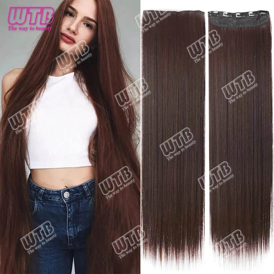 Extra lange rechte synthetische 5 clip hair extensions paardenstaart extensie voor dames meisjes 20 ~ 40 inch clip in extensions haarpie