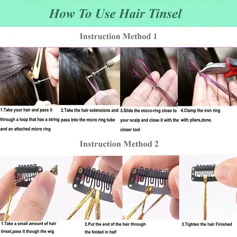 90cm Synthetic 3pcs/set Rainbow Colored Shiny Hair Laser Tinsel Long Straight Heat-Resistant Fairy Hair Extensions Party Daily — image 6
