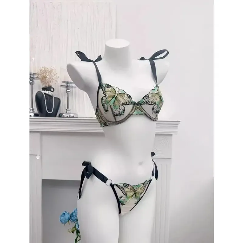 Reggente Pizzo Francese Farfalla Rete Trasparente Spalline Elastiche Senza Spugna 세트 Intimo S-XL Nuovo Morbido — image 3