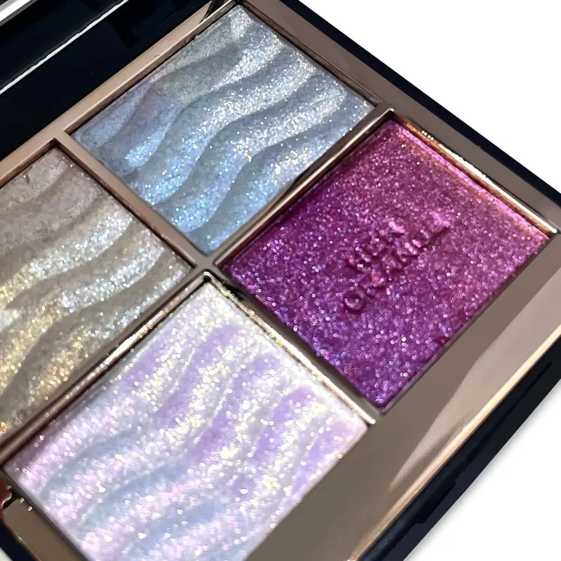 Palet Eyeshadow 4 Warna Herorange dengan Kuas Glitter Warna-warni Berkilau Multi-guna sebagai Sorotan & Perona Pipi untuk Pesta & Hadiah Sehari-hari — image 4