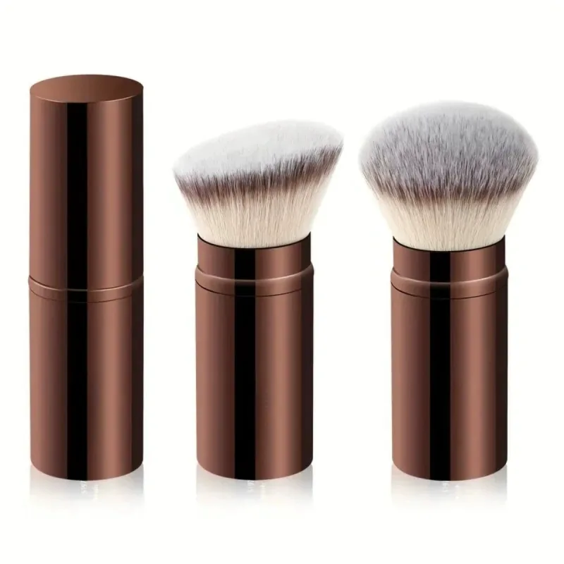 2 Buah Kuas Rias Foundation Portabel dengan Tutup Kuas Miring Kepala Bulat Dapat Ditarik Alat Rias Kuas Perona Pipi Concealer Wajah — image 3