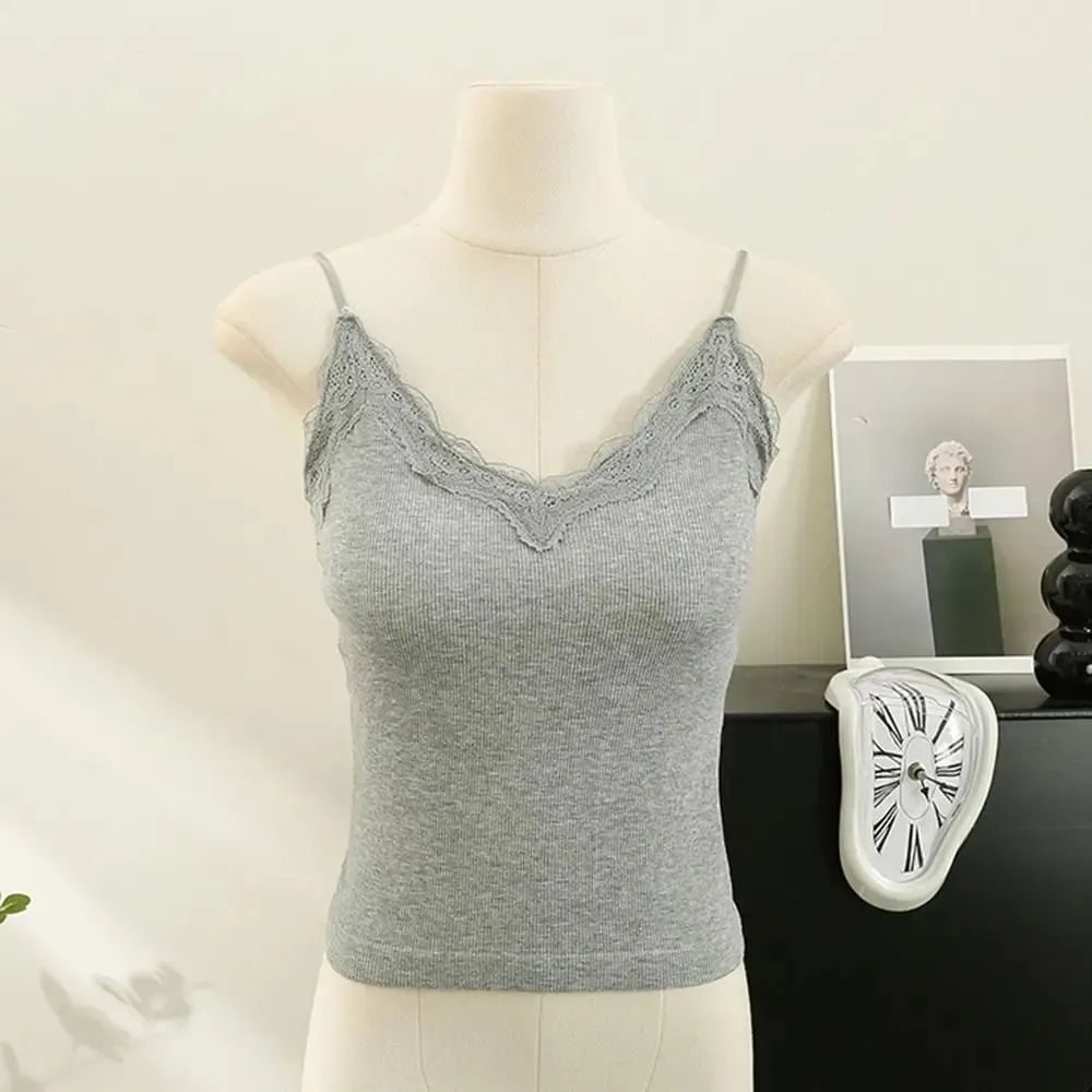 Comfort Breathable Lace Camisole Strap Bra สีทึบ Crop Top สไตล์เซ็กซี่ฟรีฤดูร้อน — image 11