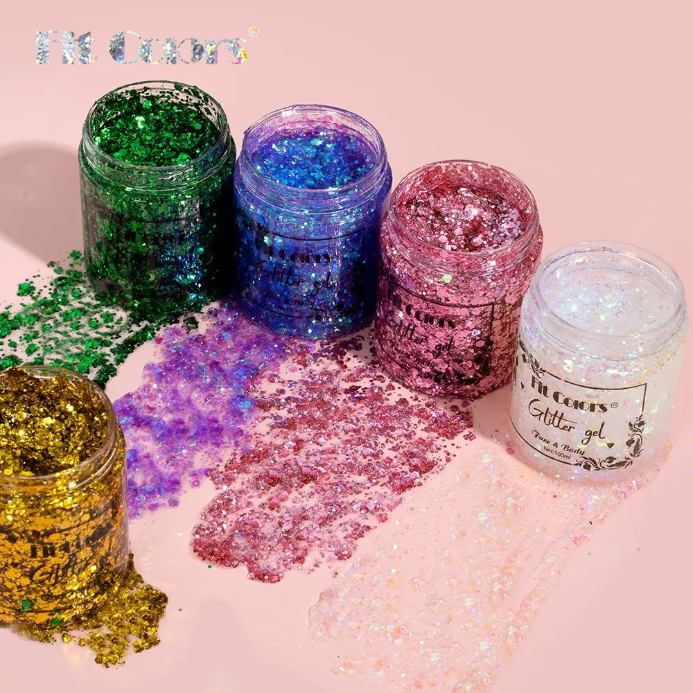 100 ml Glitter Gel Øjenskygge Flydende ansigtskrop Large Pailletter Gel Multifunktionel Farverige Løse Pailletter Creme Festdekoration