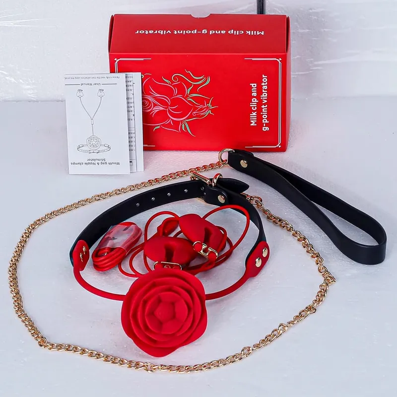 บังคับการสำเร็จความใคร่ใหม่ Rose ปาก Ball คอจุกนม CLAMP Vibrator BDSM คู่ Foreplay Masturbation ซิลิโคนเพศของเล่นชุด