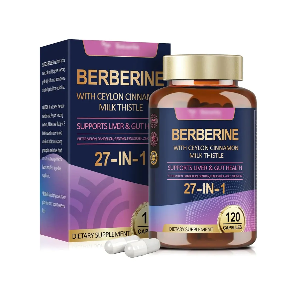 Suplemen Berberine Ceylon Cinnamon Milk Thistle - Antioksidan Menyokong Penghadaman Hati dan Kesihatan Usus Meningkatkan Imuniti — image 1