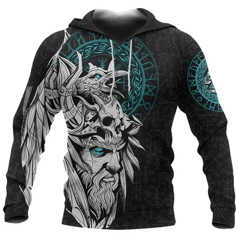 2024 Mens Felpe con cappuccio Eagle Tattoo Pattern Vikings 3D stampato Moda Casual Harajuku Hip Hop Autunno e inverno Sudaderas oversize — image 3