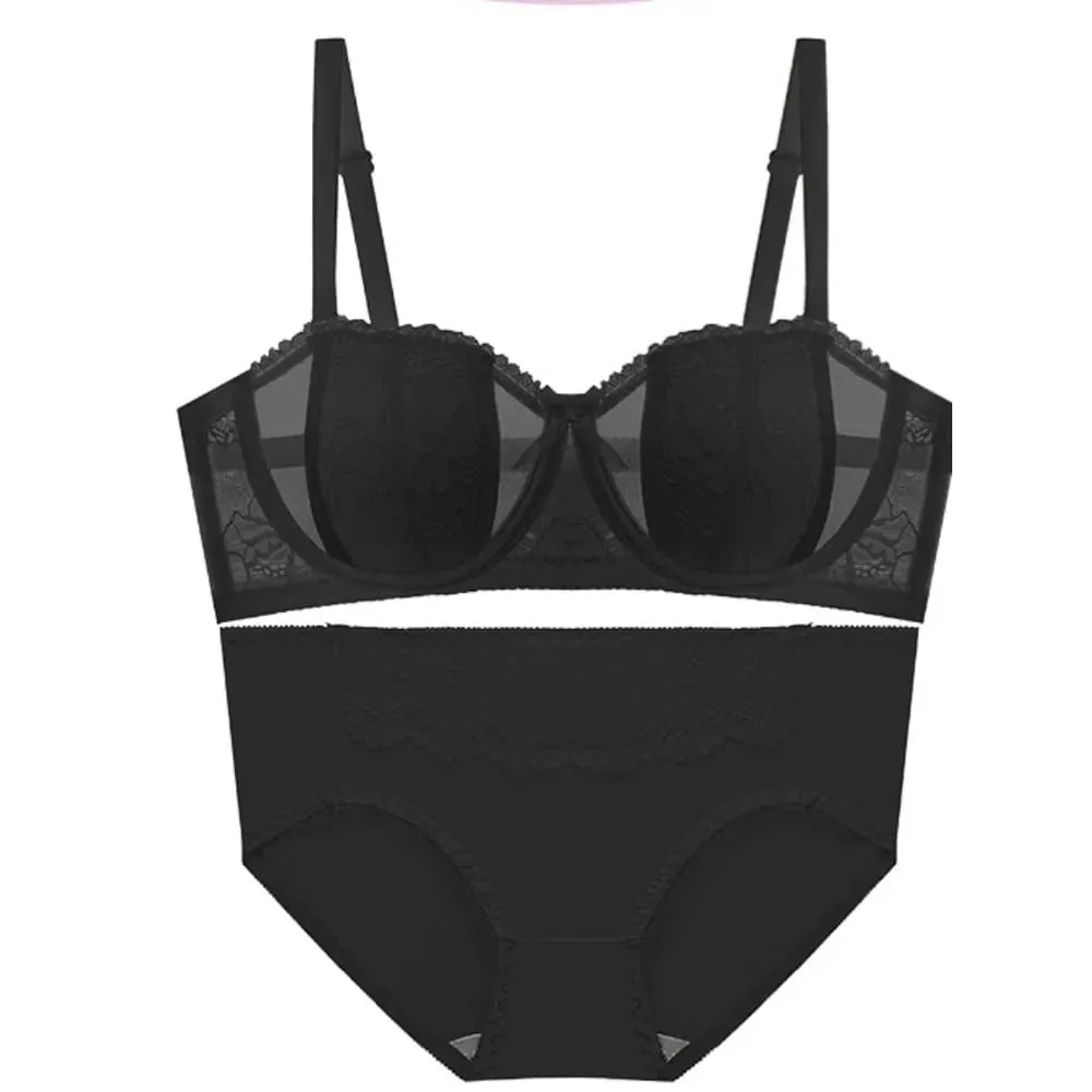 Big Bust Minimizer BH Set 32‑38 AB Tunn Spets Mjuk Bygel Anti-Sagging Axelbandslös Valfri Sexig Bysthållare Damunderkläder Kit