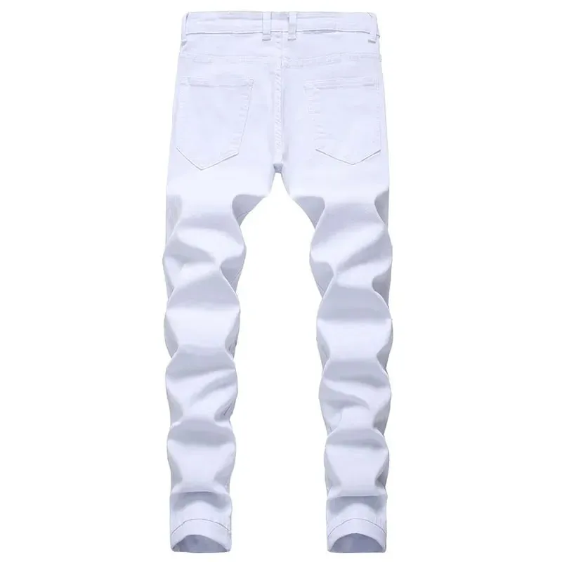 Pantaloni in denim con foro 2025 Jeans da uomo con foro in rovina di marca marea Solid Slim Pantaloni hip-hop High Street all-match rosso bianco di grandi dimensioni — image 4