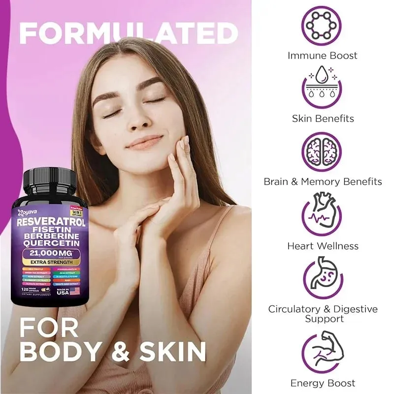 Capsules d'extrait de resvératrol - Avantages Immunité Antioxydants Santé cardiovasculaire Favorise une peau lisse — image 2