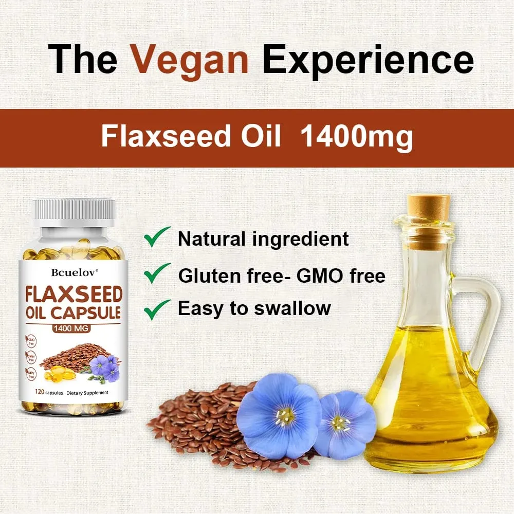 Huile de lin + capsules OMEGA-3 – Bon pour le cœur, le cerveau, les yeux, les articulations, la santé des os et améliore l'immunité 120 capsules — image 2