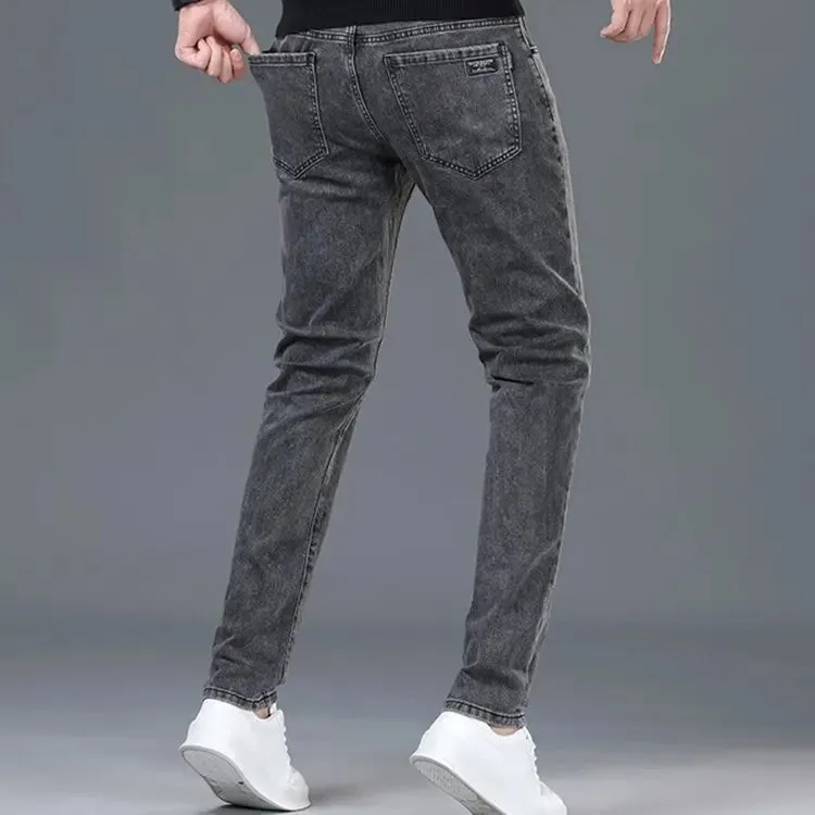 Spring Autumn New Elastic Men's Jeans Straight Leg Pants Slim Fit Business Casual Versatile Loose Wear-resistant Pants — image 4