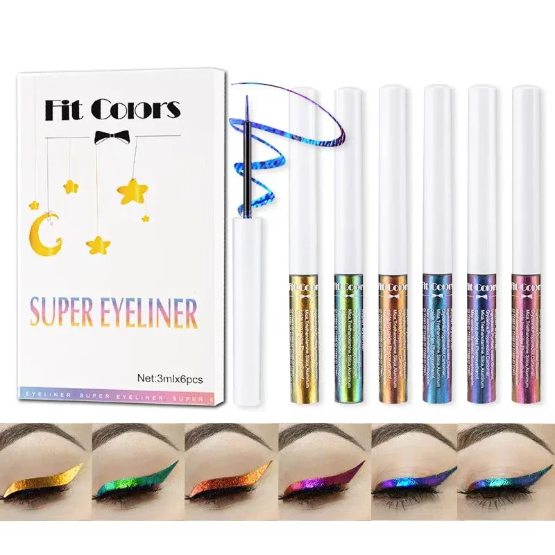 6 Farben Golden Chameleon Flüssig-Eyeliner-Set, wasserfest, langlebig, Diamant-Glitzer, metallischer Eyeliner, glänzende Make-up-Kosmetik — image 3