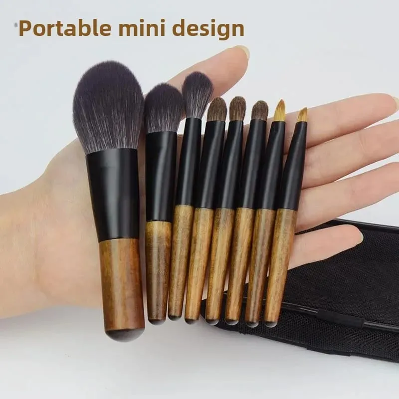 8Pcs Mini Travel Makeup Brush Set with Pouch Wooden Handle Cosmetic Brush for Face Powder Blush Highlighter Concealer Eyeshadow — image 3