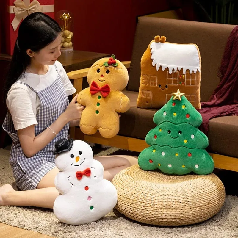 1PC felice Natale Pane allo zenzero Pupazzo di neve Peluche Cuscino di peluche Farcito Cabina Casa Albero di Natale Decorazione per feste Bambola — image 3