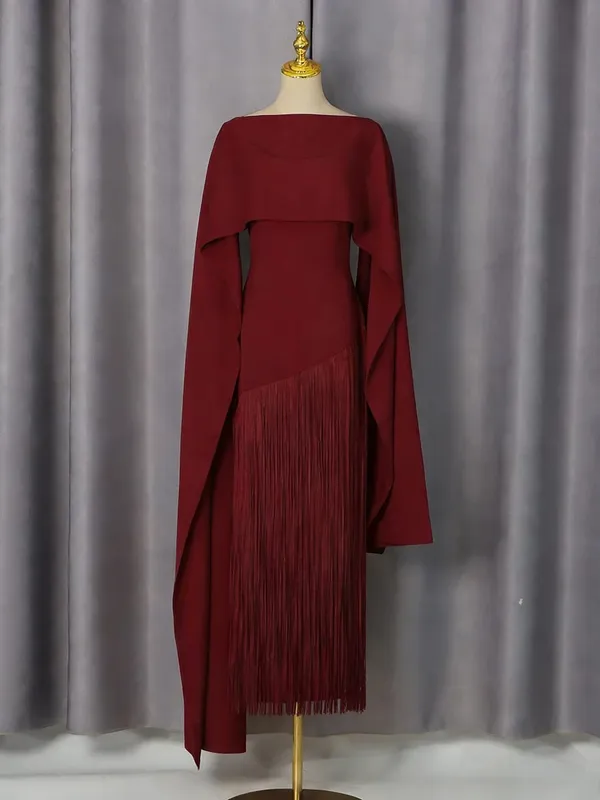 Gaun Chic Rumbai Sambungan Longgar Solid untuk Wanita Gaun Elegan Mewah Tanpa Lengan Leher O Fashion Musim Panas Wanita Baru — image 7