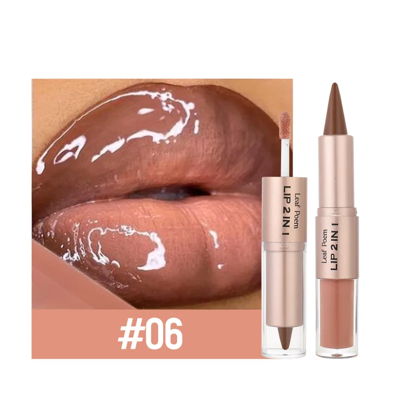 2 IN 1 Nude Brown Pink Mirror Lip Gloss Tapered Gradient Lipliner Contour Pencil Matte Lip Liner Waterproof Sexy Lipstick Makeup — image 8