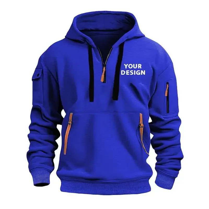 Sudadera informal holgada con bolsillo en el brazo y cremallera deportiva para hombre, nuevo europeo, personaliza tu logotipo, chaqueta con capucha y hombros caídos — image 7